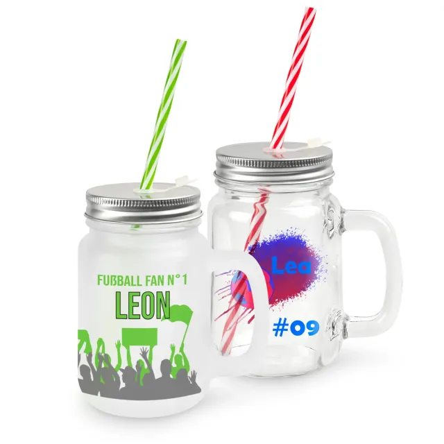 Mason Jar Henkelglas mit Deckel und Trinkhalm, Handspülung empfohlen, 6 St./Pack, 24 St./Karton