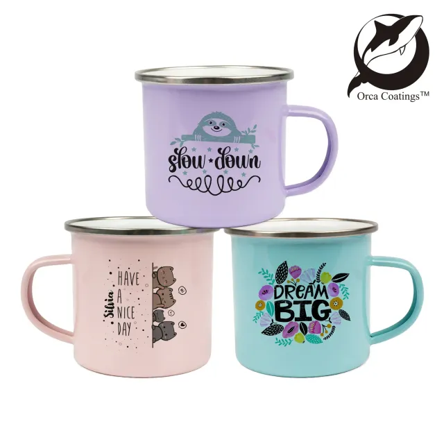 Emailletasse 300 ml in Pastellfarben mit Edelstahlrand