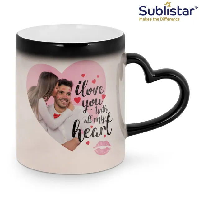 Farbwechseltasse aus Keramik 330 ml mit Herzhenkel