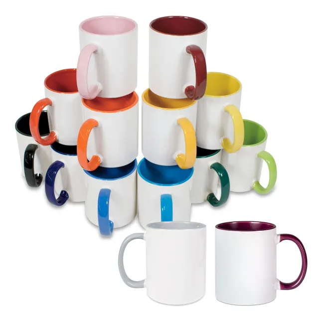 Keramiktasse 330 ml mit farbiger Innenseite und Henkel