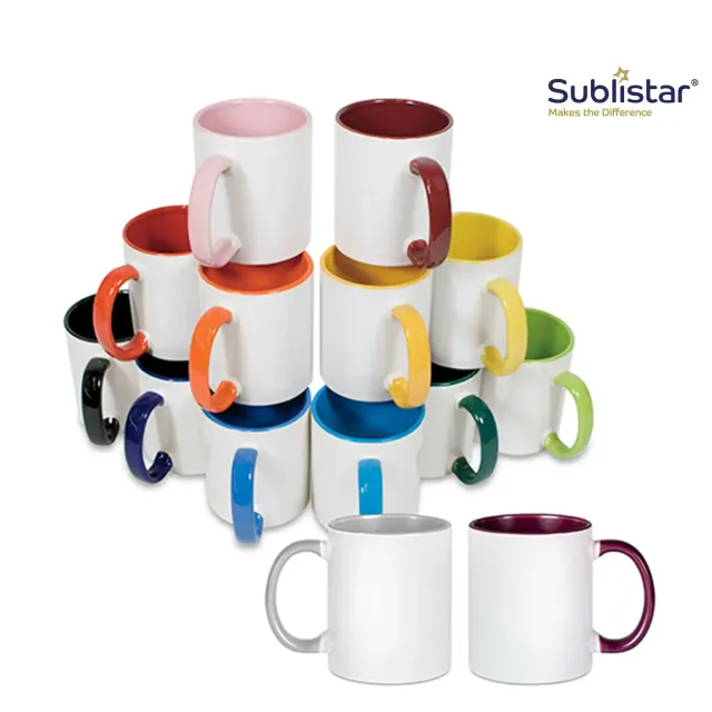 Keramiktasse 330 ml mit farbiger Innenseite und Henkel