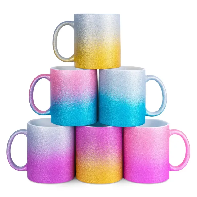 Glitzertasse aus Keramik 330 ml mit Farbverlauf