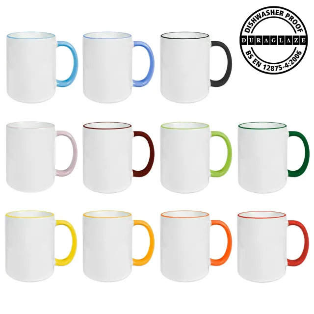 Keramiktasse 330 ml mit farbigem Rand und Henkel