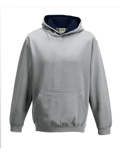 Kinder-Hoodie mit kontrastfarbener Kapuze in Heather Grey / French Navy