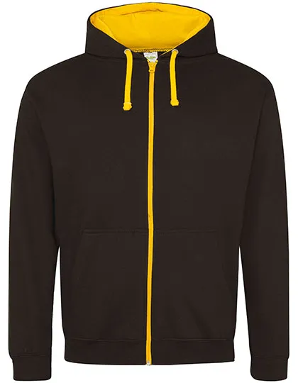 Kapuzen-Sweatjacke mit kontrastfarbener Kapuze in Jet Black / Gold