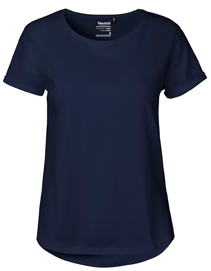 Damen-T-Shirt aus Bio-Baumwolle mit Krempelärmeln in Navy