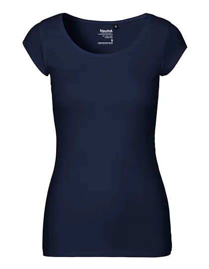Schmales Damen-T-Shirt mit tiefem Rundhalsausschnitt in Navy