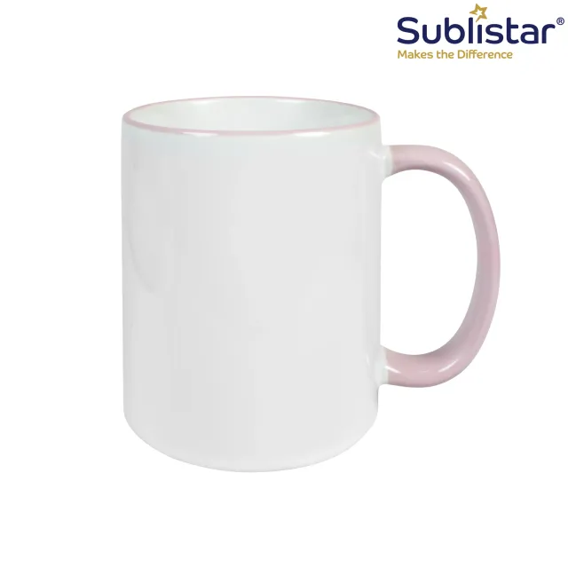 Keramiktasse 330 ml mit farbigem Rand und Henkel