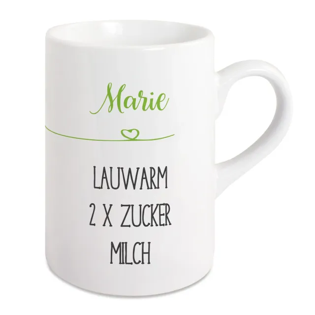 Schlanke Keramiktasse mit geschwungenem Henkel