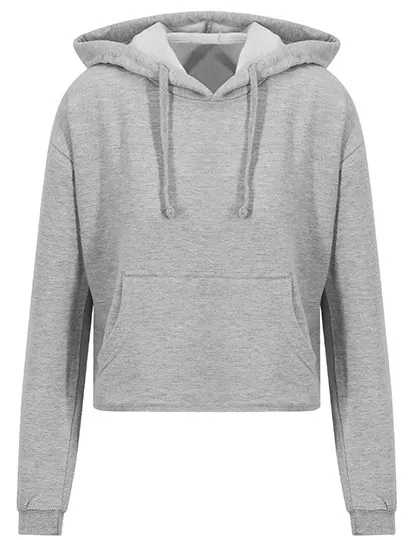 Kurzer Damen-Hoodie mit offenem Saum in Heather Grey