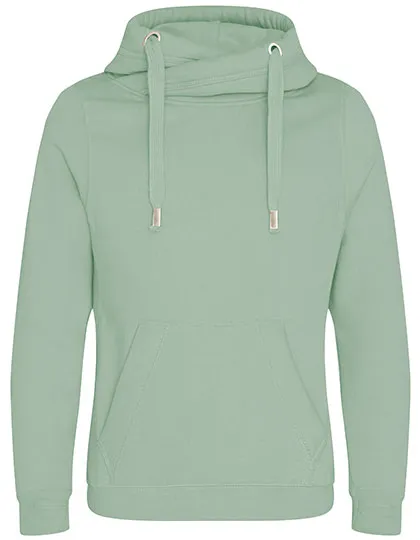 Hoodie mit überkreuztem Kragen und Daumenlöchern in Dusty Green