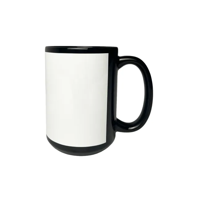 Große schwarze Keramiktasse mit weißer Fläche